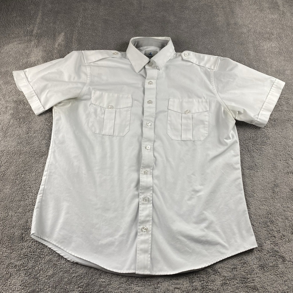 A Cut Above Short Sleeve Pilot Shirt Mens‎ 16 US White Relaxed Fit